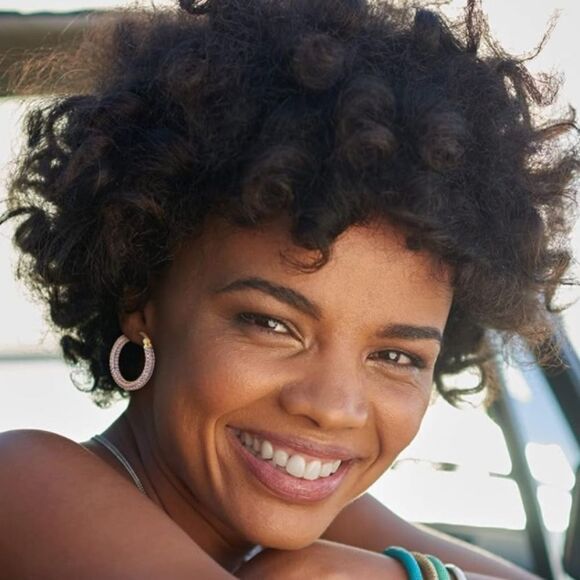 14K Yellow Gold Sterling Silver and Purple Amethyst Cubic Zirconia Hoop Earrings - Picture 5 of 6